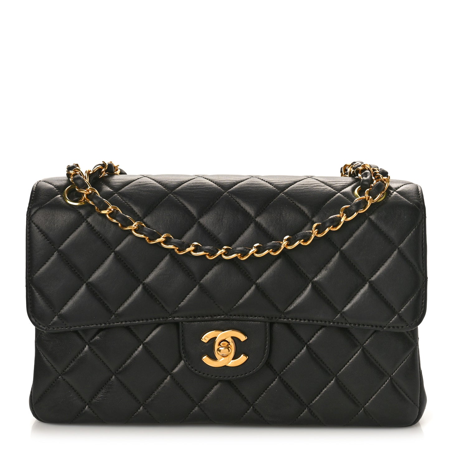 Lambskin Quilted Medium Double Sided Flap Black