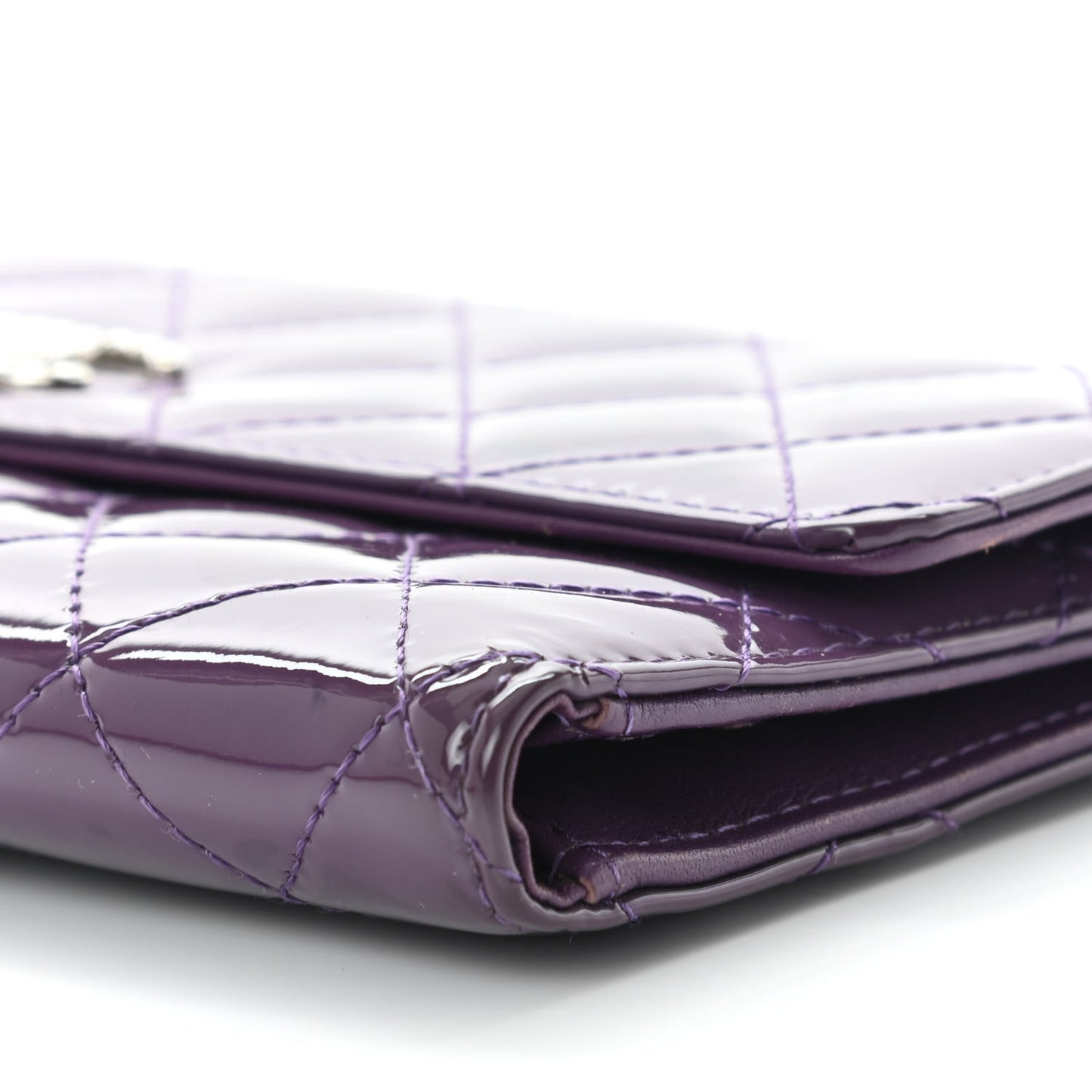 Patent Calfskin Quilted Large Brilliant Flap Wallet Purple