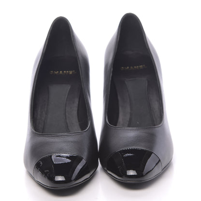 Chanel Lambskin Patent Cap Toe Pearl Pumps 38.5 Black 2 of 9