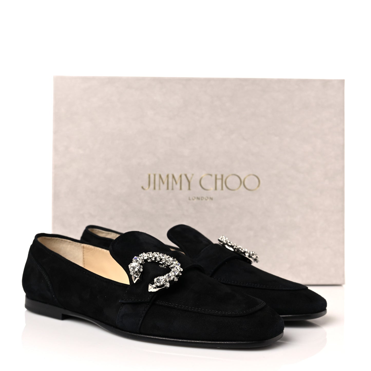 Suede Crystal Mani Flat Loafer 35 Black