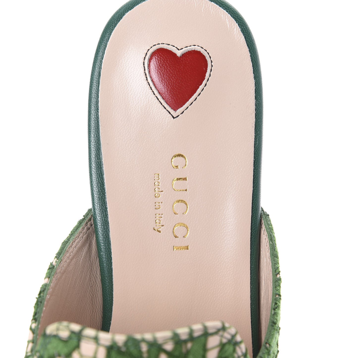 Lace Malaga Kid Womens Princetown Slippers 36.5 Green Grass Skin Rose