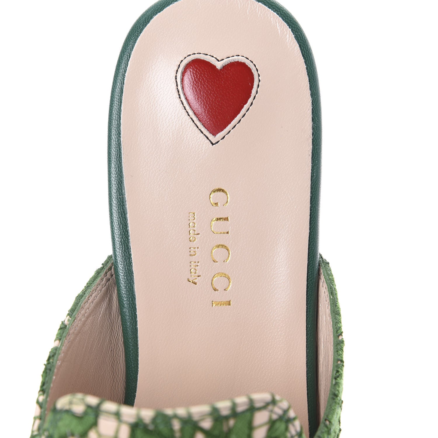 Gucci Lace Malaga Kid Womens Princetown Slippers 36.5 Green Grass Skin Rose 5 of 7