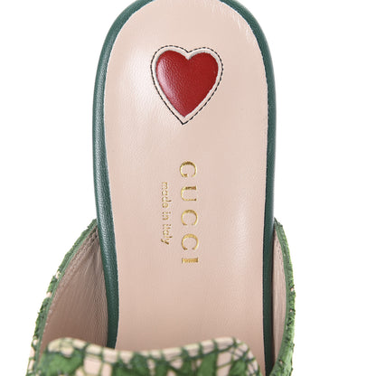 Gucci Lace Malaga Kid Womens Princetown Slippers 36.5 Green Grass Skin Rose 5 of 7