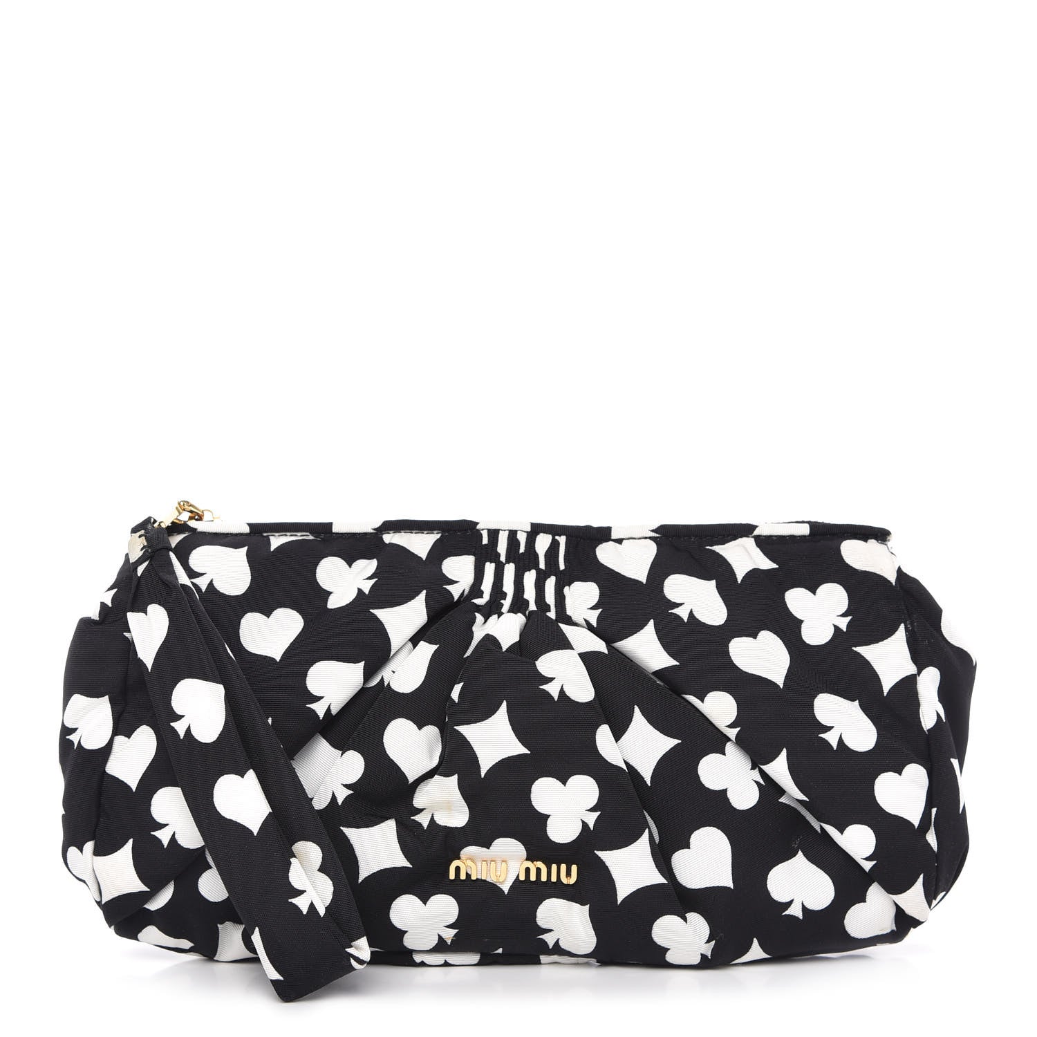 Miu Miu Faille Playing Card Print Clutch Black Black White 1 of 9