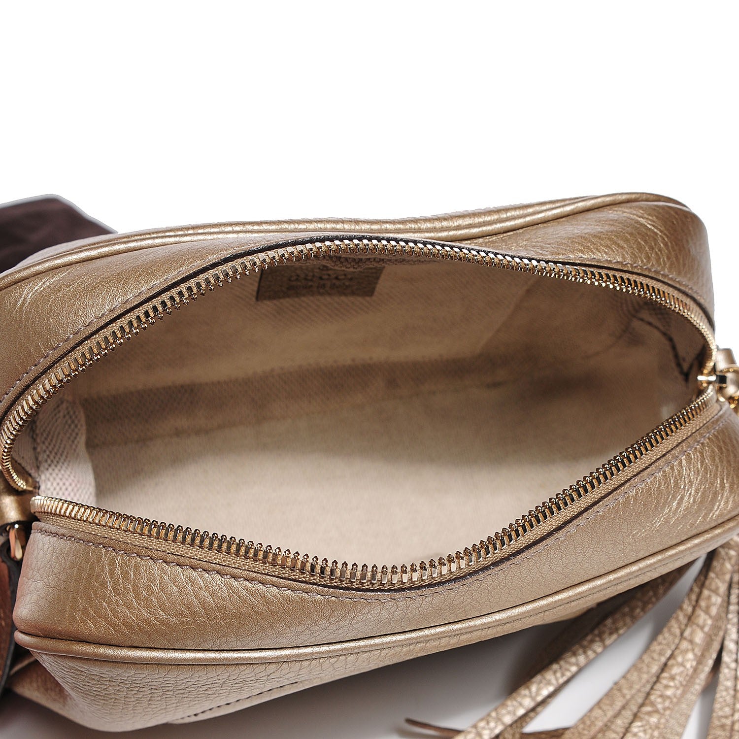 Gucci Metallic Pebbled Calfskin Small Soho Disco Bag Golden Beige 5 of 9