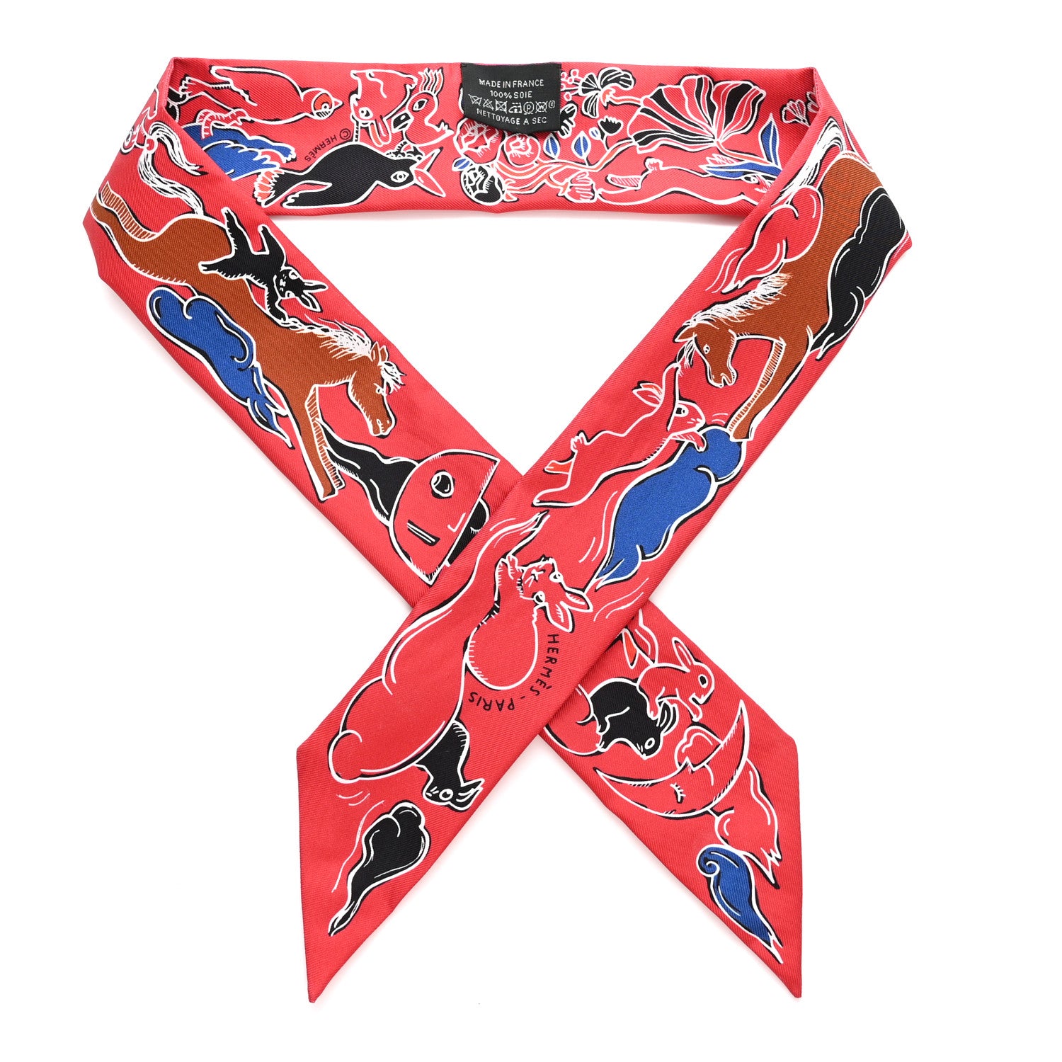 Hermes Silk Mille Et Un Lapins Twilly Grenadine Bleu Black 1 of 4