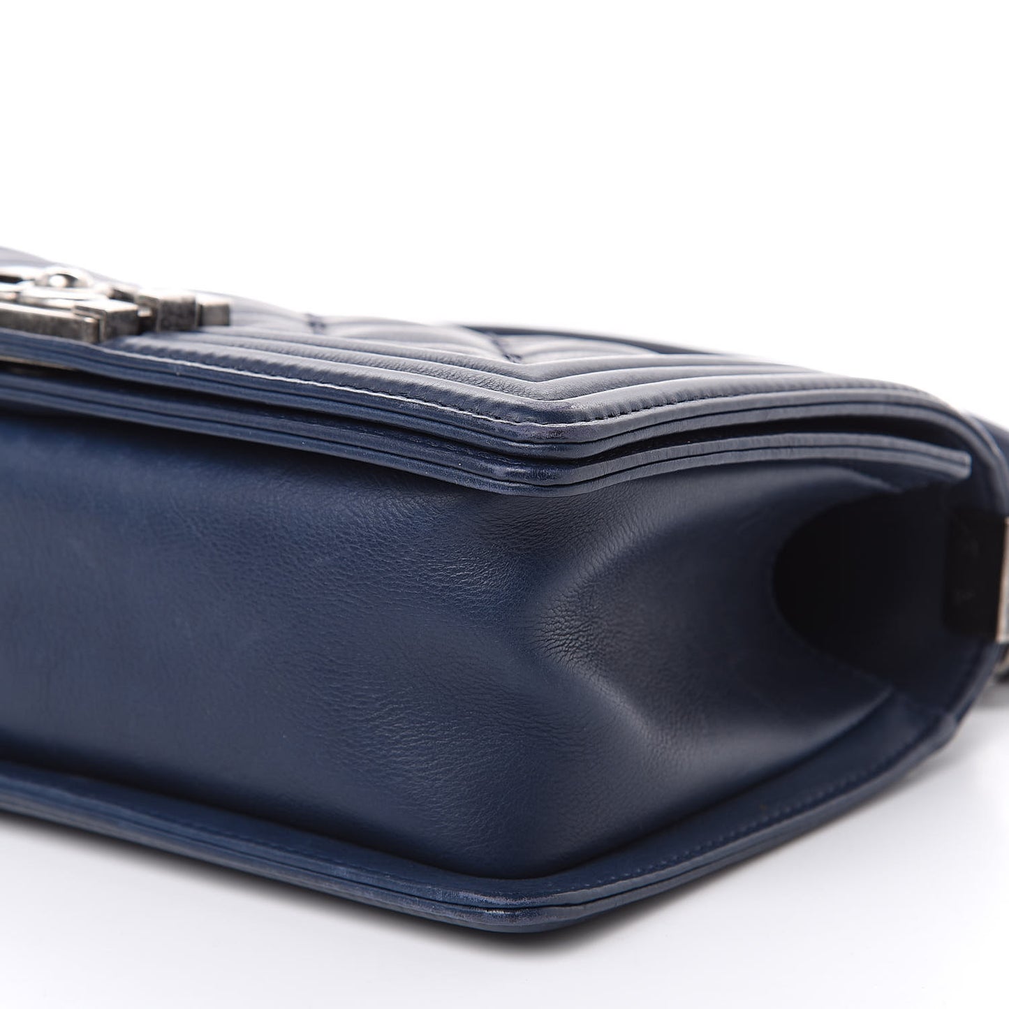 Calfskin Double Stitch Medium Boy Flap Marine