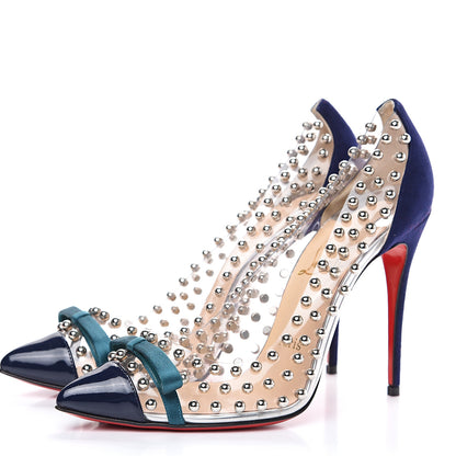 Christian Louboutin Suede Patent Studded Bille et Boule 100 Pumps 38 Navy 3 of 8