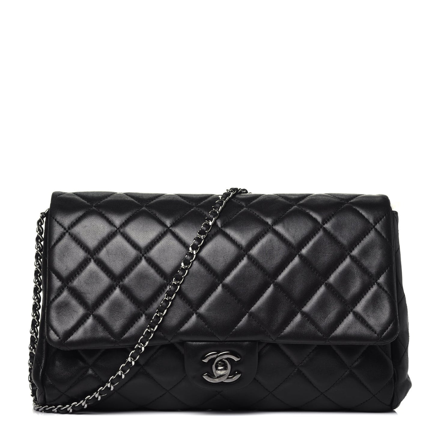 Lambskin Quilted Clutch With Chain Flap Black