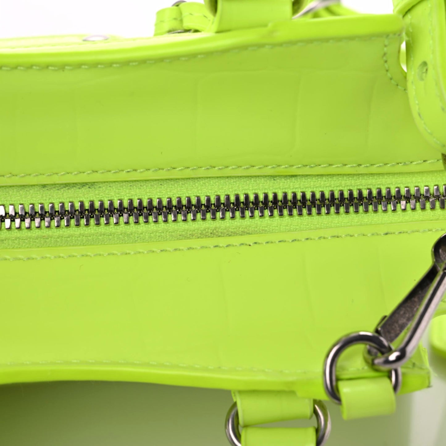 Semi Shiny Calfskin Crocodile Embossed Neo Classic Silver Hardware Mini City Fluo Yellow