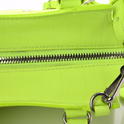Balenciaga Semi Shiny Calfskin Crocodile Embossed Neo Classic Silver Hardware Mini City Fluo Yellow 13 of 18