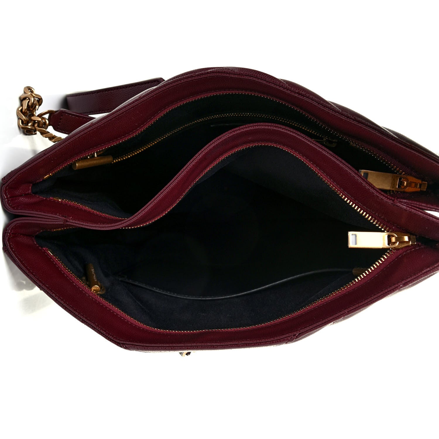 Saint Laurent Grain de Poudre Matelasse Chevron Medium Tribeca Shopping Bag Rouge Legion 4 of 4