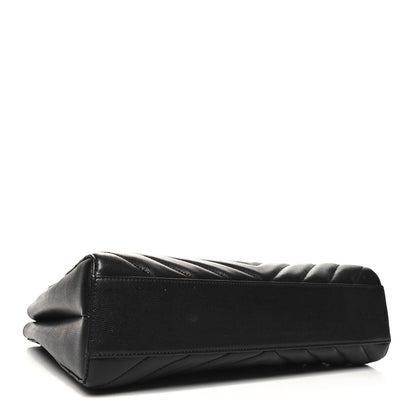 Saint Laurent Grain de Poudre Matelasse Chevron Medium Tribeca Shopping Bag Black 4 of 12