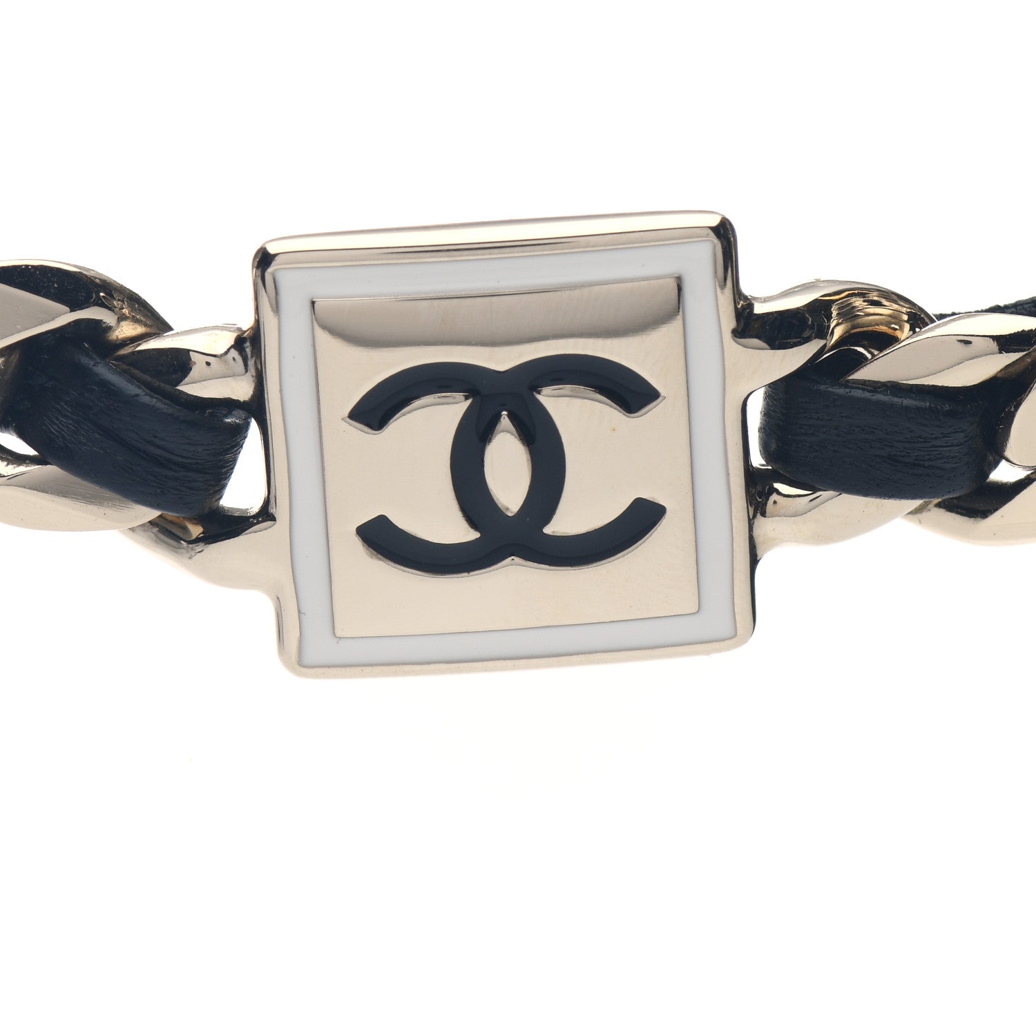 Chanel Metal Lambskin CC Square Choker Gold Black White 3 of 4