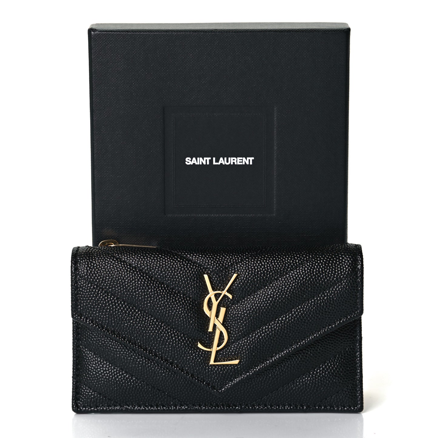 Grain De Poudre Matelasse Chevron Monogram Compact Wallet Black