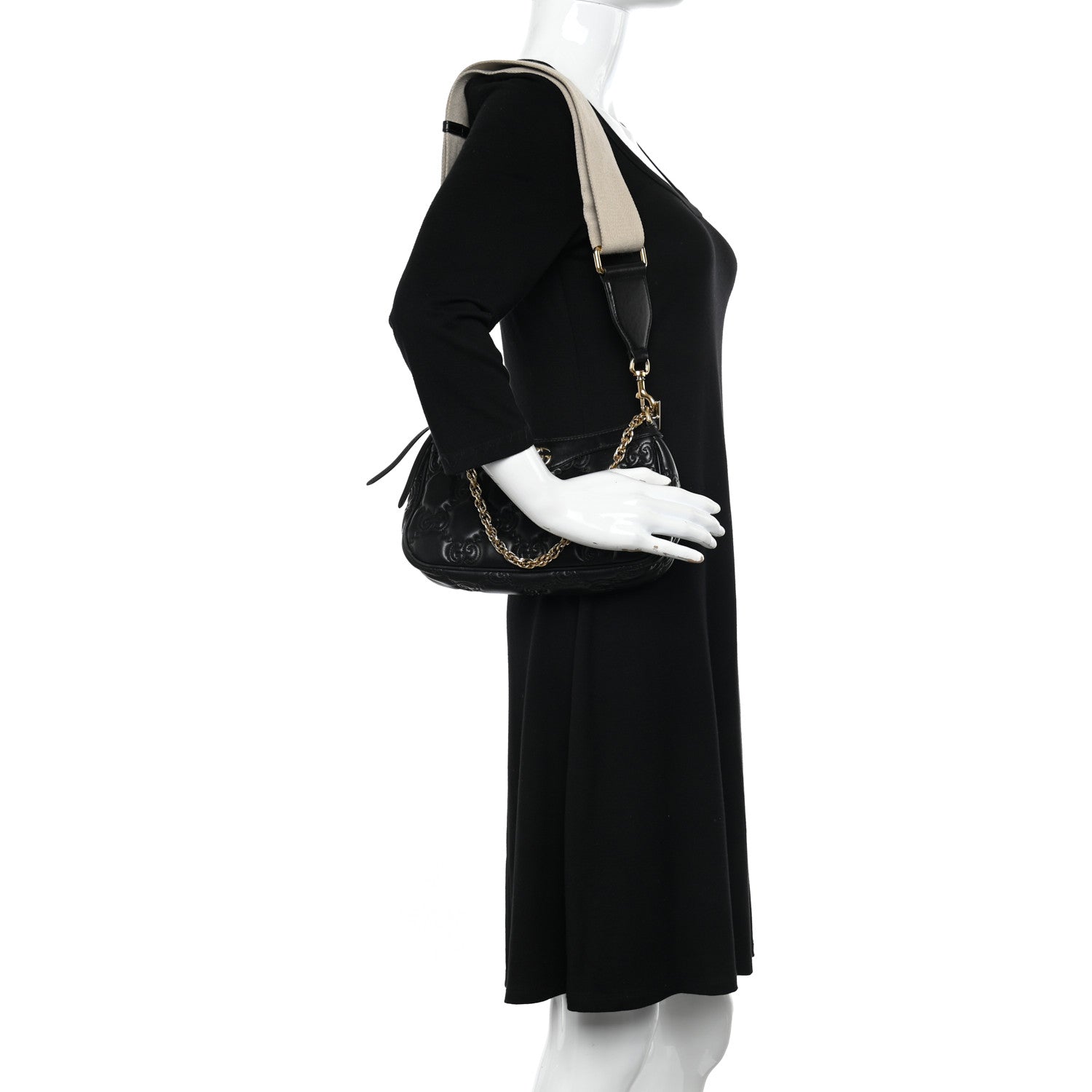 Gucci Calfskin GG Matelasse Chain Handbag Black Natural 2 of 12