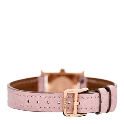 Hermes 18K Rose Gold Alligator Diamond Bezel Rose Opal 17.2mm Heure H Hour Quartz Watch Rose Pale 3 of 5