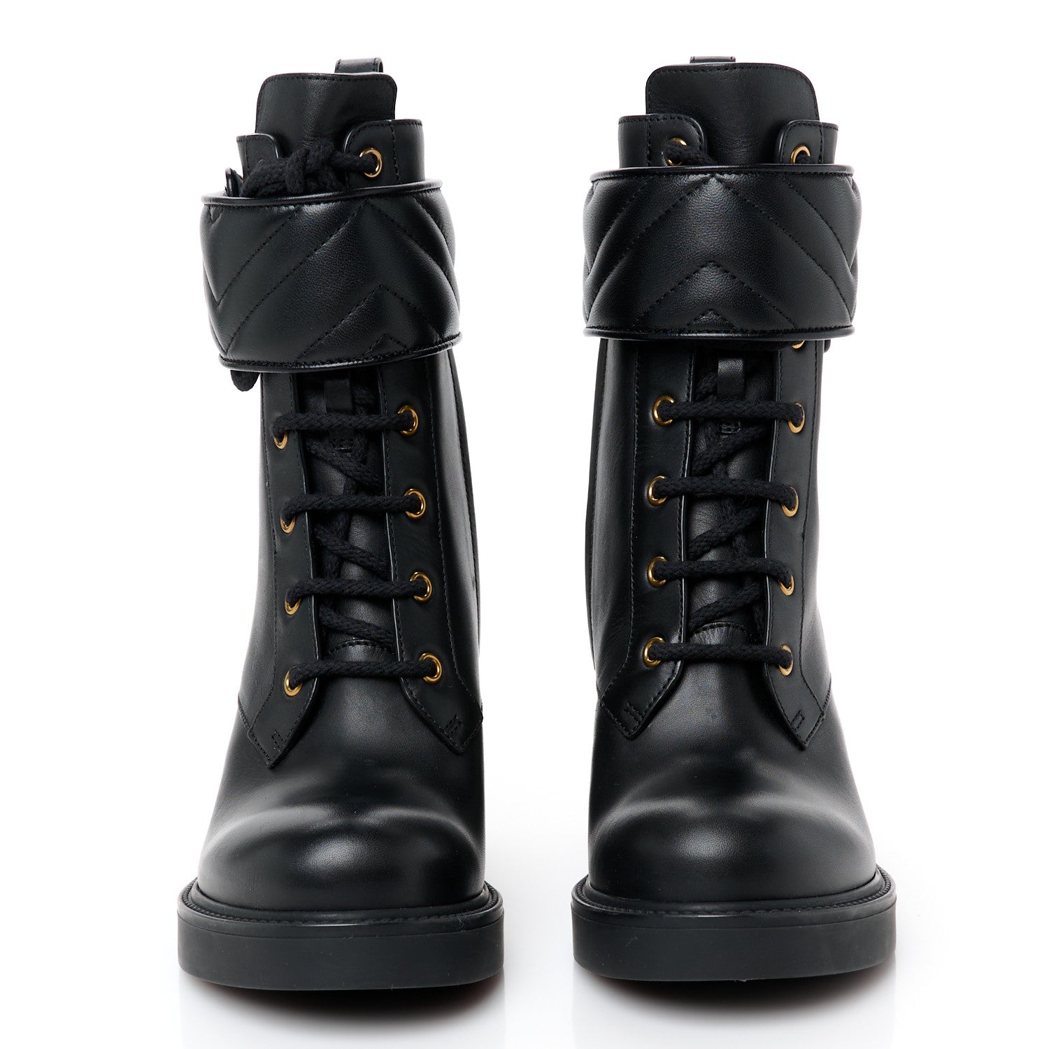 Gucci Flores Calfskin Nappa Charlotte Matelasse Ankle Boots 37.5 Black 3 of 9