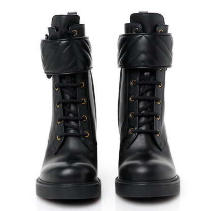 Gucci Flores Calfskin Nappa Charlotte Matelasse Ankle Boots 37.5 Black 3 of 9