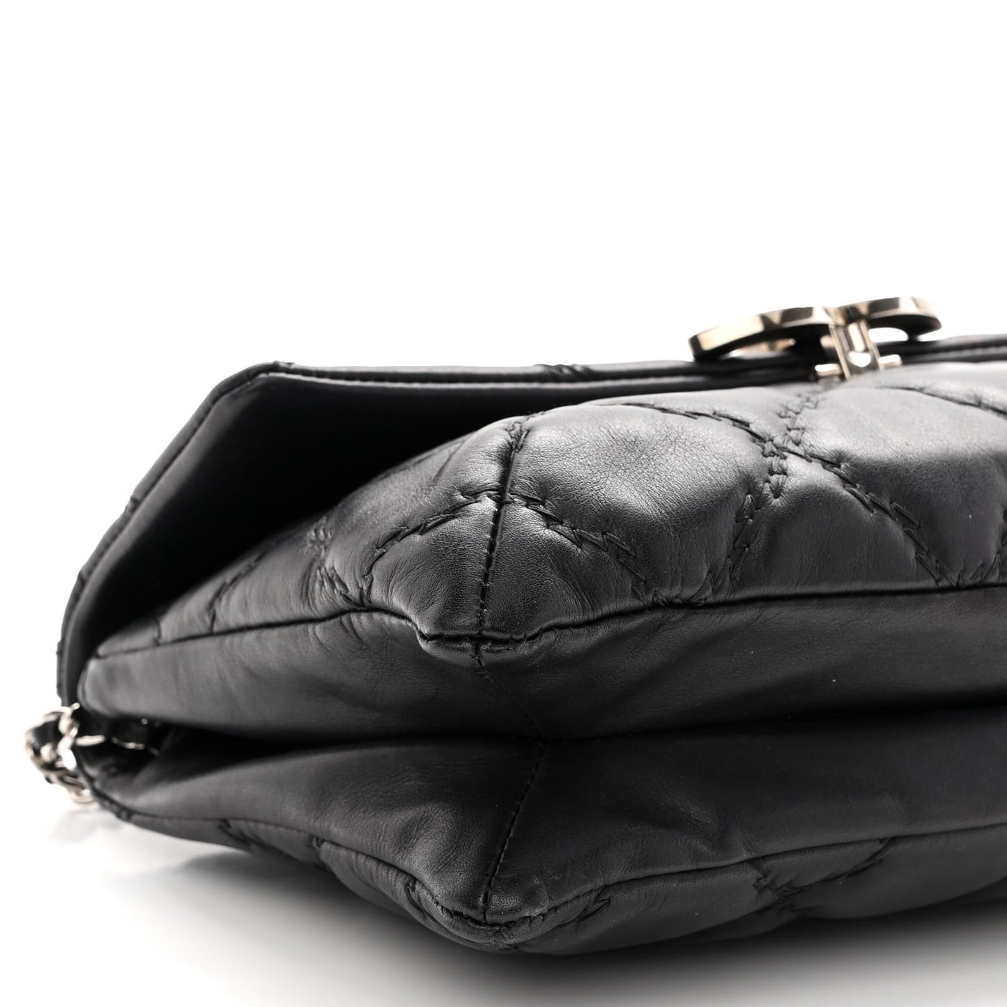 Calfskin Quilted Double Stitch Hamptons Clutch with Chain Black