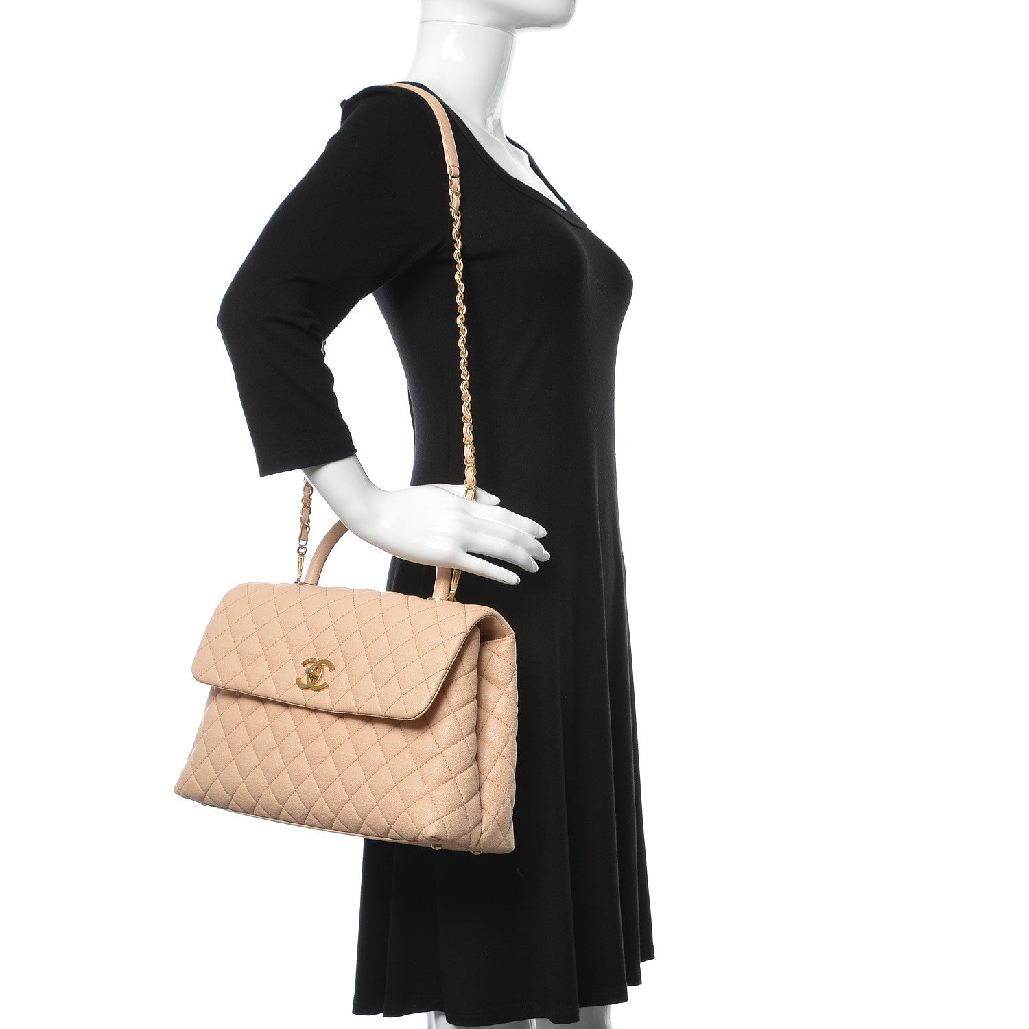 Chanel Caviar Quilted Medium Coco Handle Flap Light Beige 2 of 11