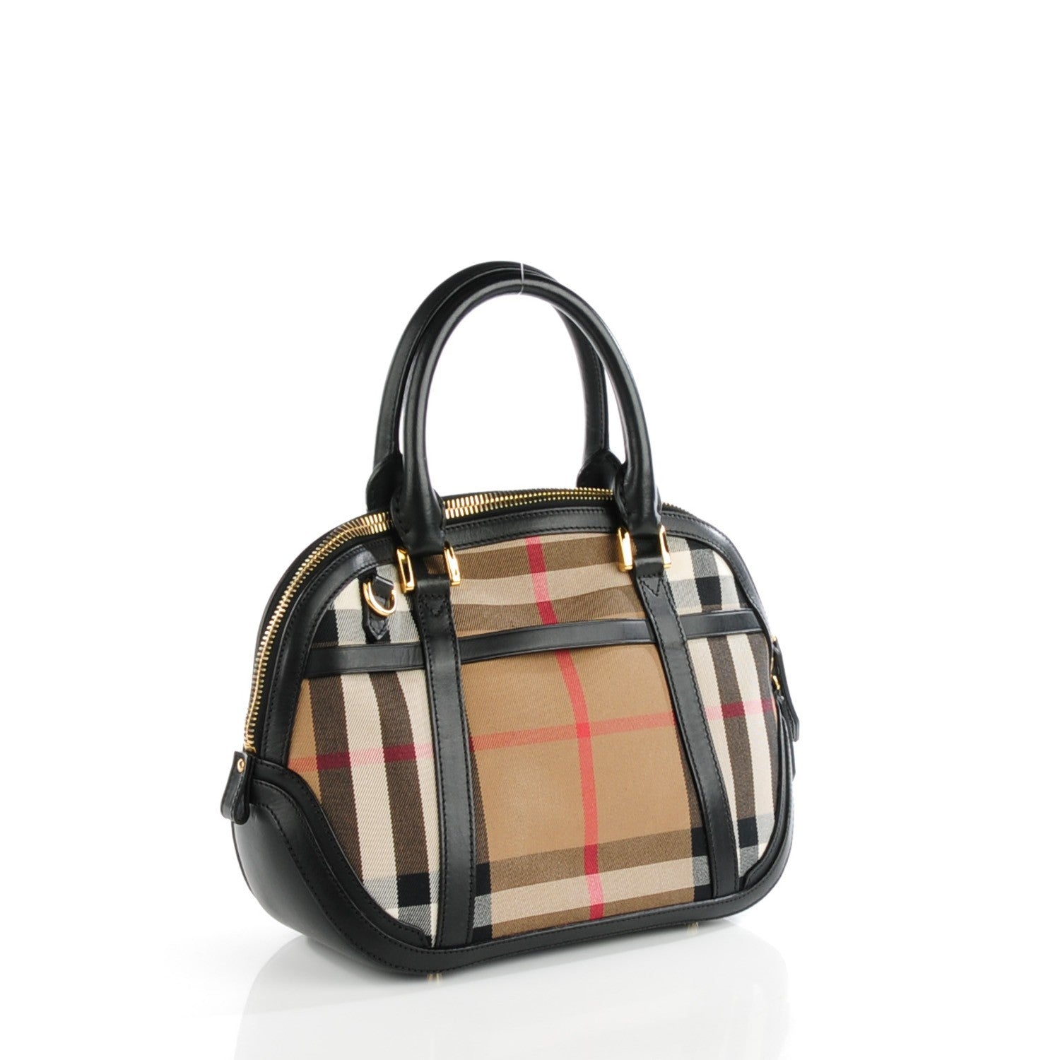 Burberry Bridle Calfskin House Check Small Orchard Bowling Bag Black 3 of 9