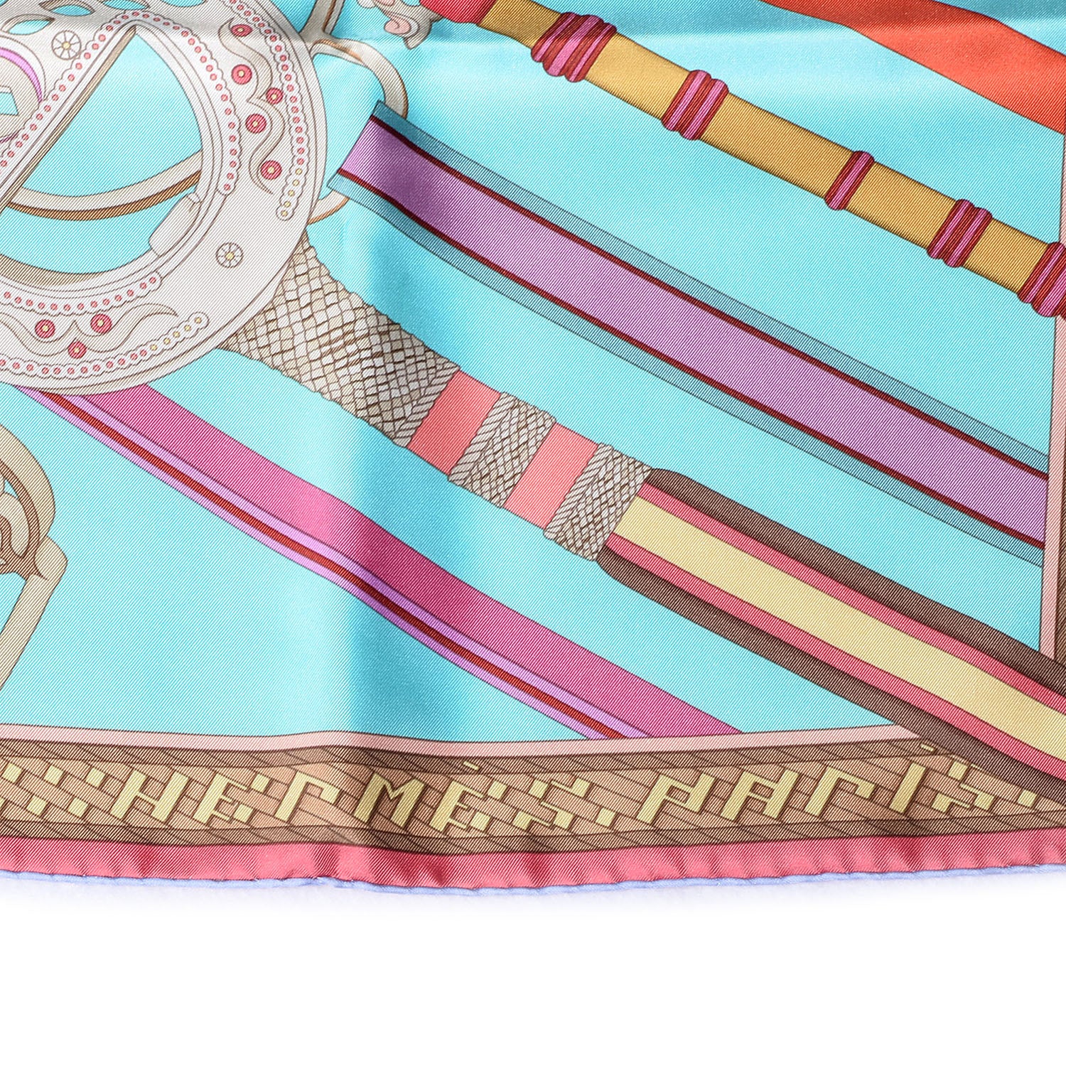 Hermes Silk Concours D'Etriers Scarf 90 Turquoise Clair Mauve Sable 4 of 7