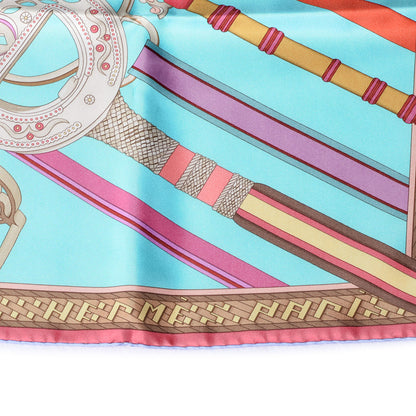 Hermes Silk Concours D'Etriers Scarf 90 Turquoise Clair Mauve Sable 4 of 7
