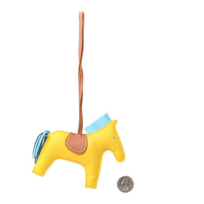 Hermes Milo Lambskin Grigri Rodeo Horse Bag Charm MM Jaune de Naples Celeste Gold 2 of 4