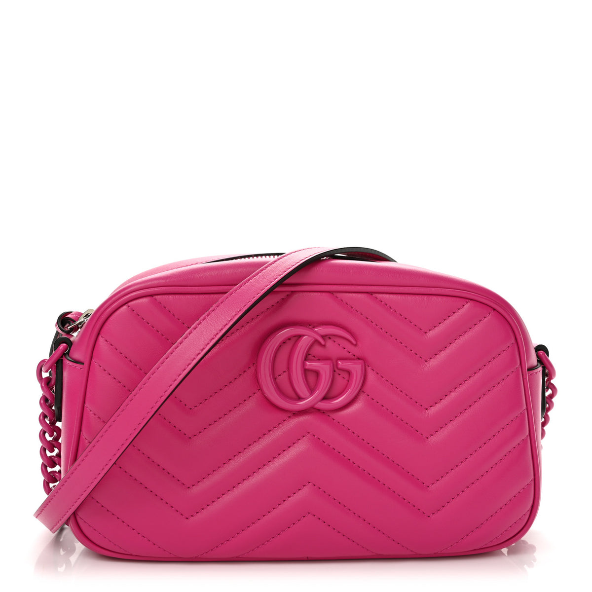 Calfskin Matelasse Monochrome Small GG Marmont Chain Shoulder Bag Classic Fuxia