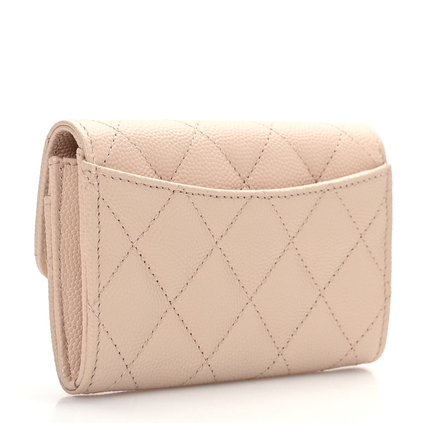 Caviar Quilted Flap Card Holder Wallet Light Beige