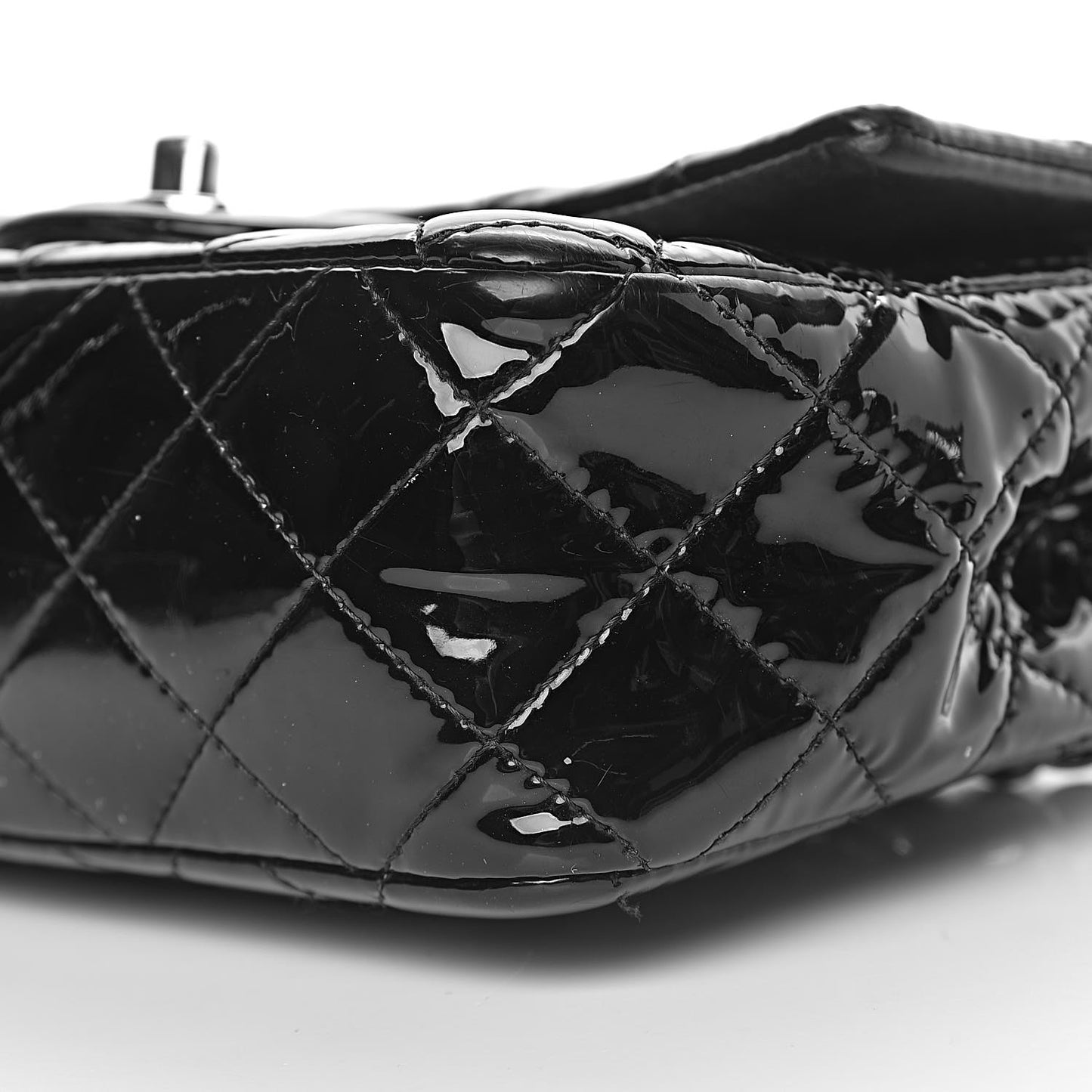 Patent Calfskin Quilted Mini Rectangular Flap Black