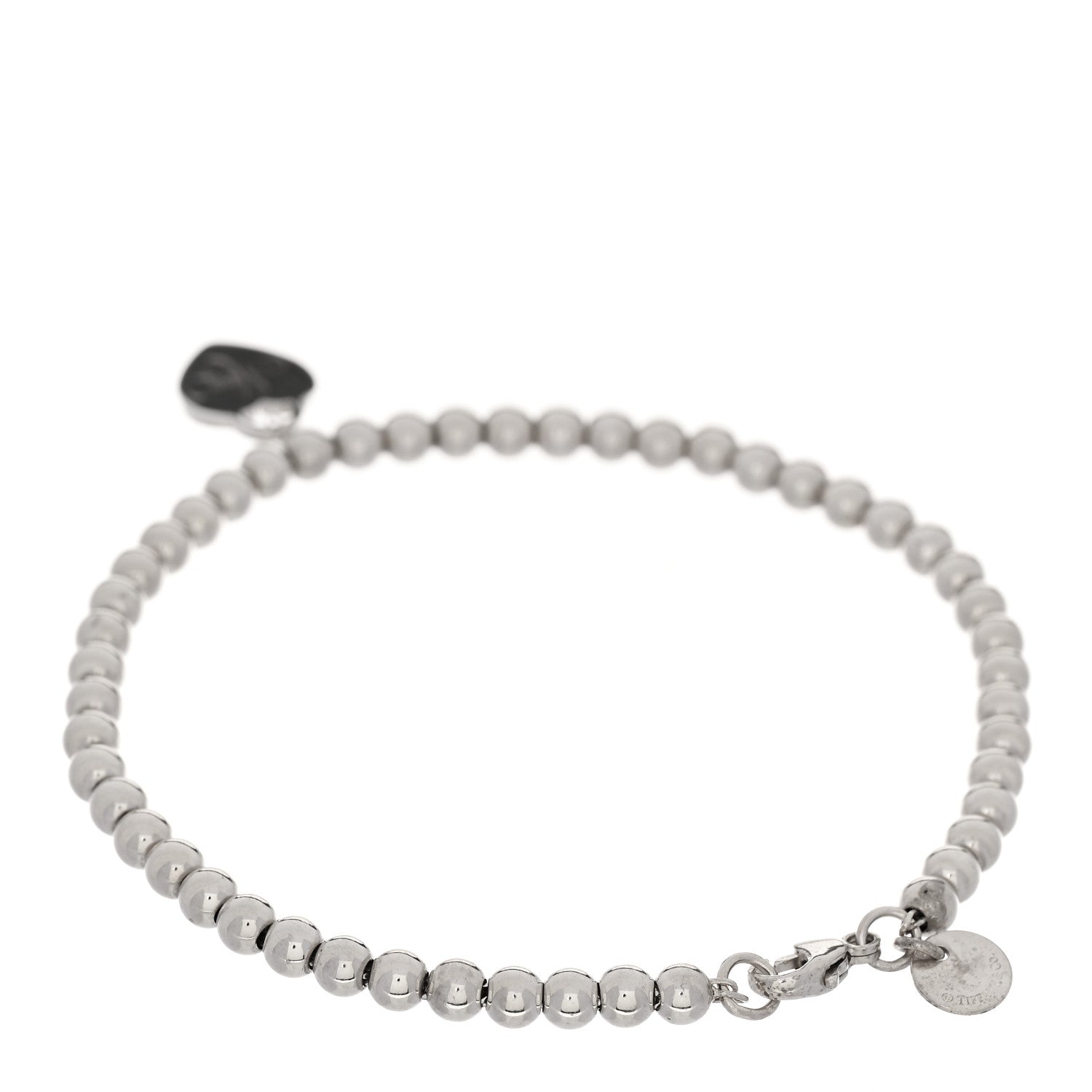 Tiffany Sterling Silver 4mm Mom Heart Tag Bead Bracelet 2 of 4