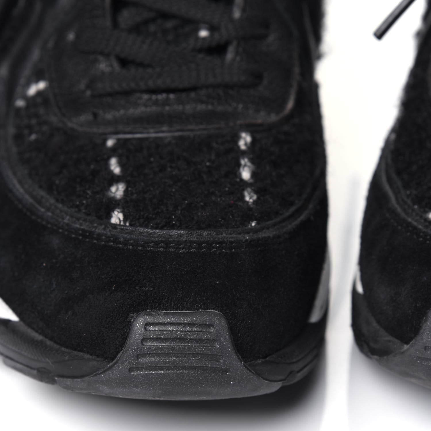Chanel Tweed Suede Goatskin CC Sneakers 37 Black White 12 of 15