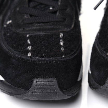 Chanel Tweed Suede Goatskin CC Sneakers 37 Black White 12 of 15