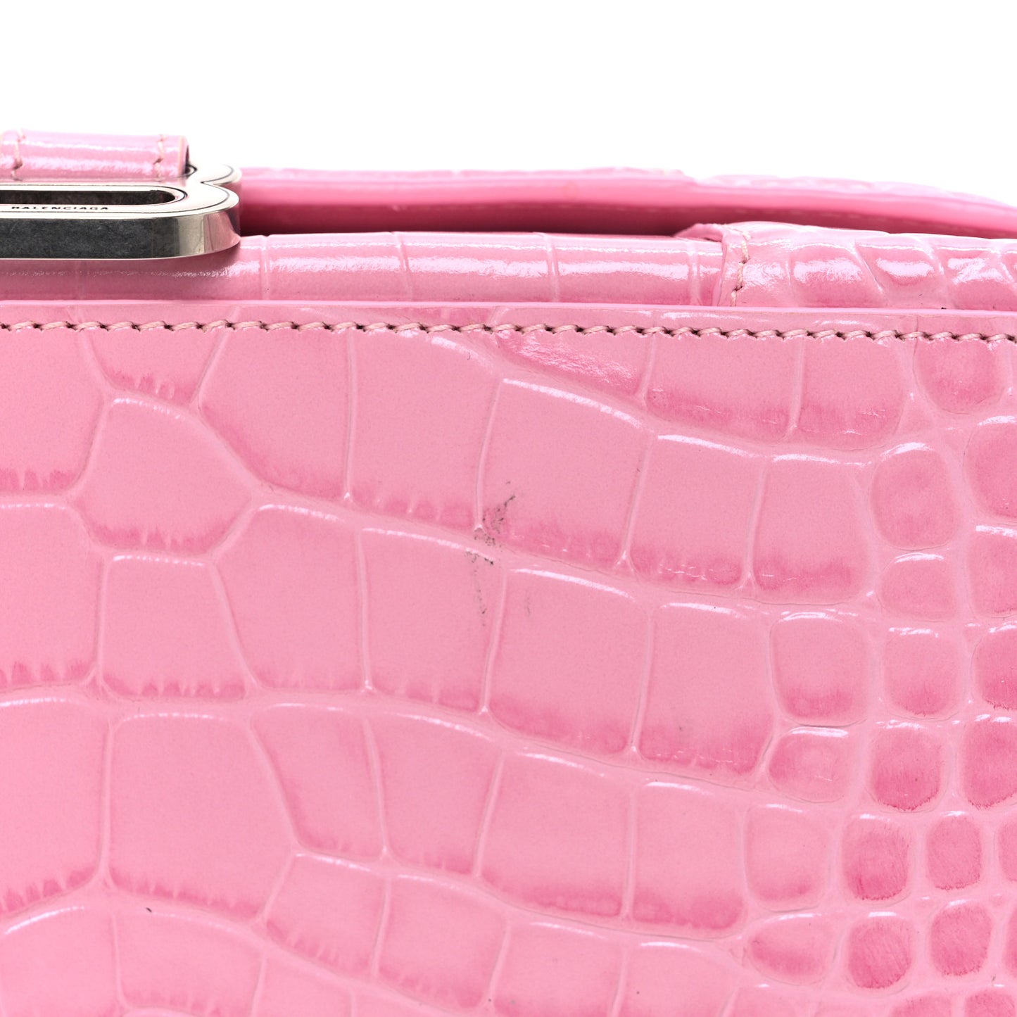 Shiny Calfskin Crocodile Embossed Small Hourglass Top Handle Bag Candy Pink