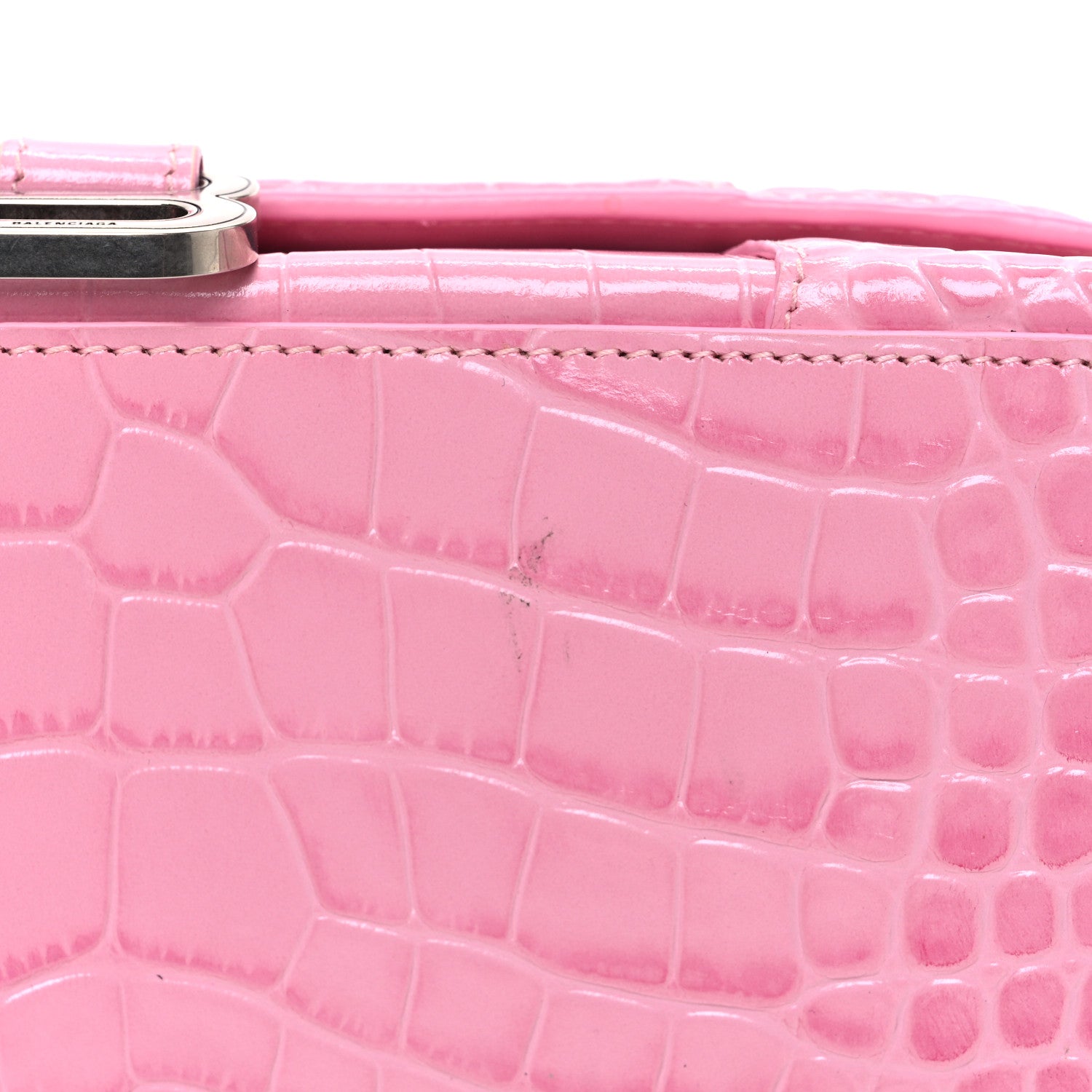Balenciaga Shiny Calfskin Crocodile Embossed Small Hourglass Top Handle Bag Candy Pink 13 of 13
