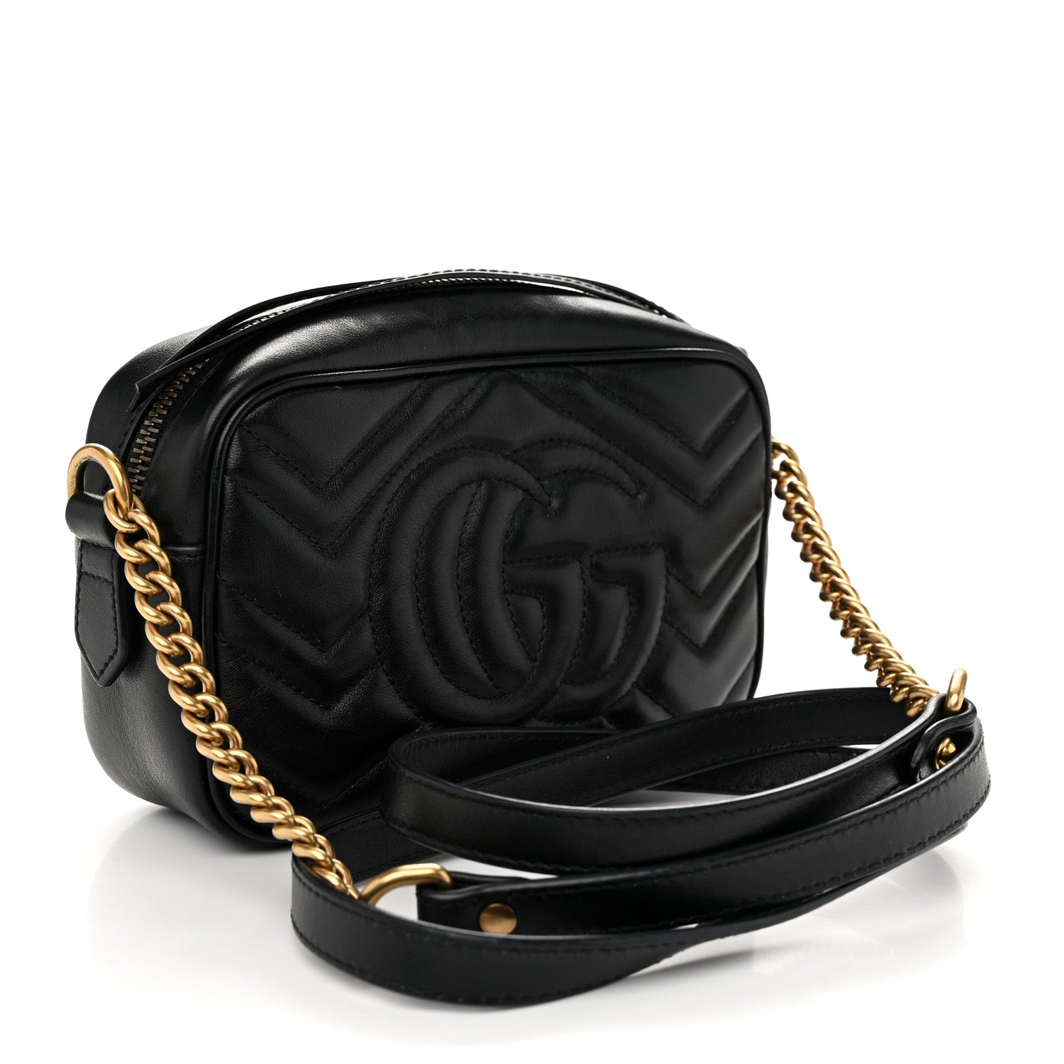 Gucci Calfskin Matelasse Mini GG Marmont Chain Shoulder Bag Black 3 of 11