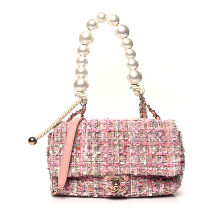 Chanel Tweed Medium Pearl Handle Flap Pink Beige Orange Ecru 1 of 10
