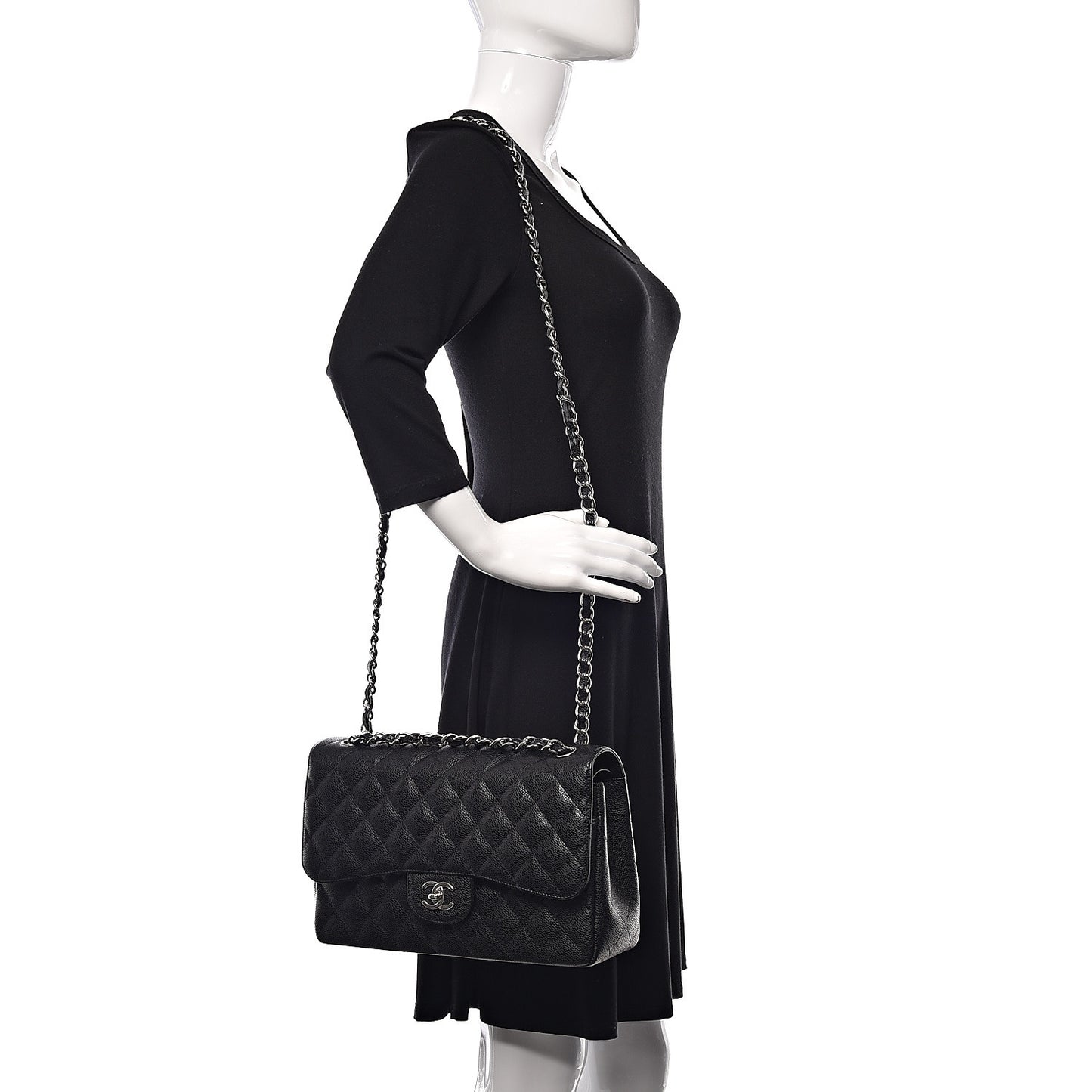 Caviar Quilted Jumbo Double Flap Black