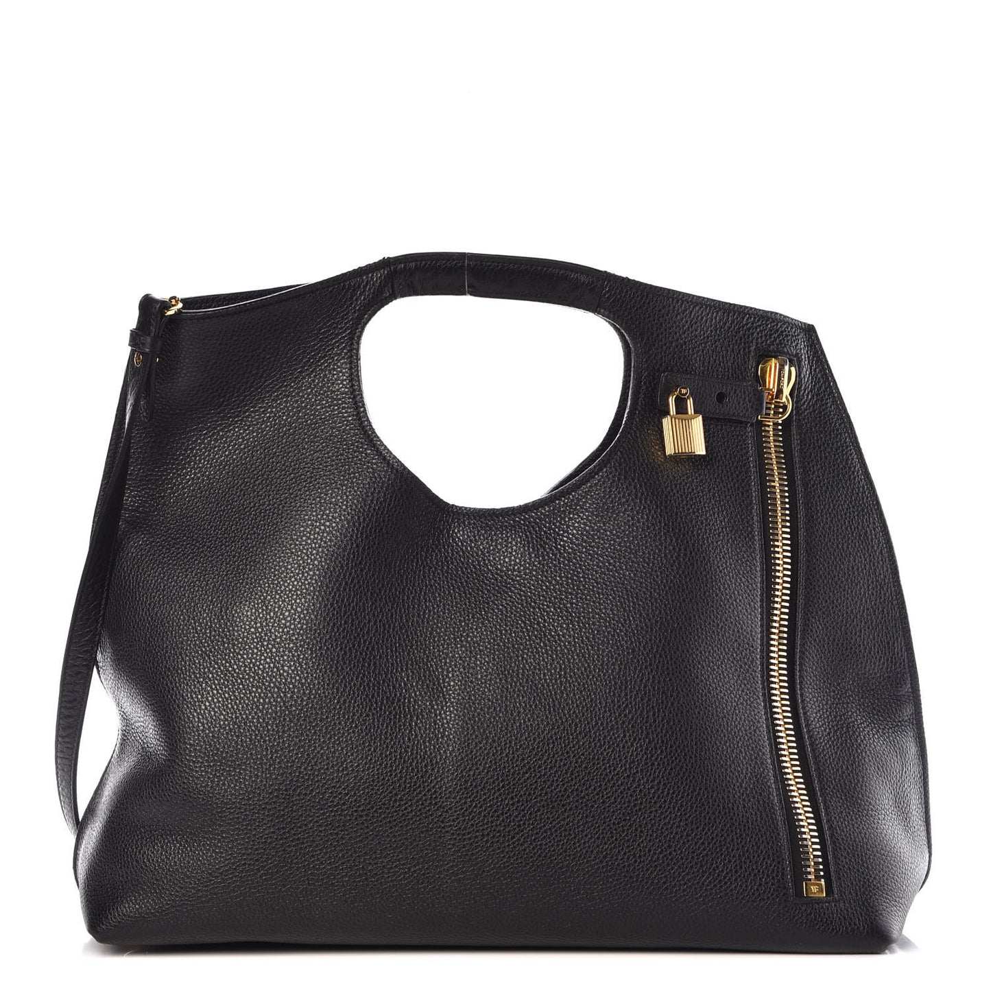 Calfskin Large Alix Padlock Zip Shoulder Bag Black