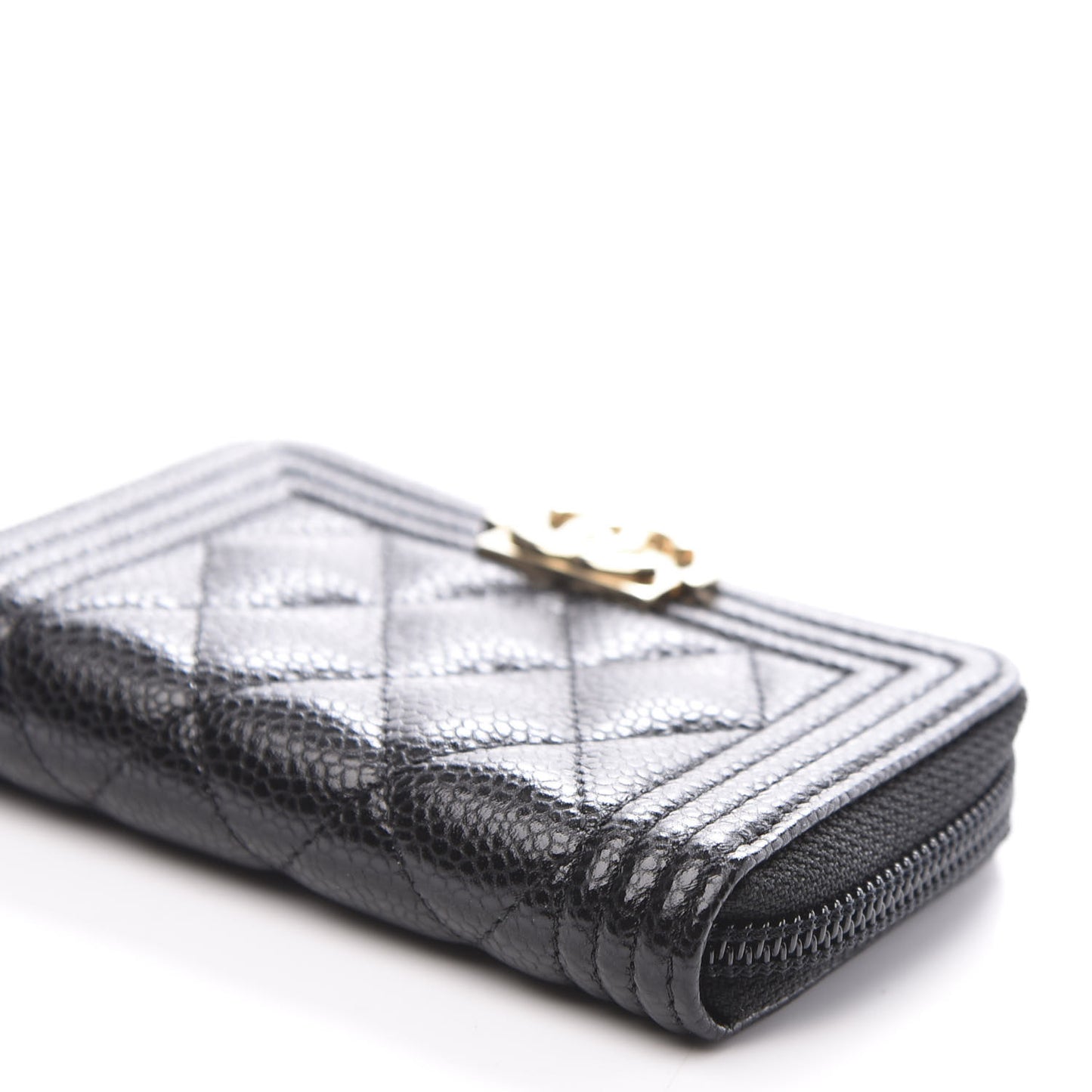 Caviar Quilted Boy Zip Around Coin Purse Wallet Black