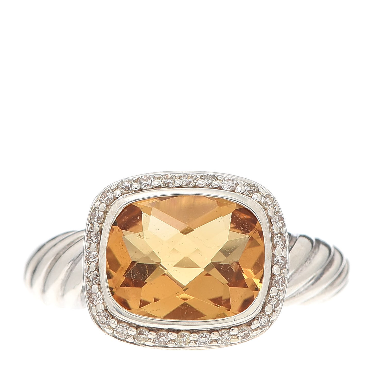 Sterling Silver Diamond Citrine 10mm Noblesse Ring 53 6.5