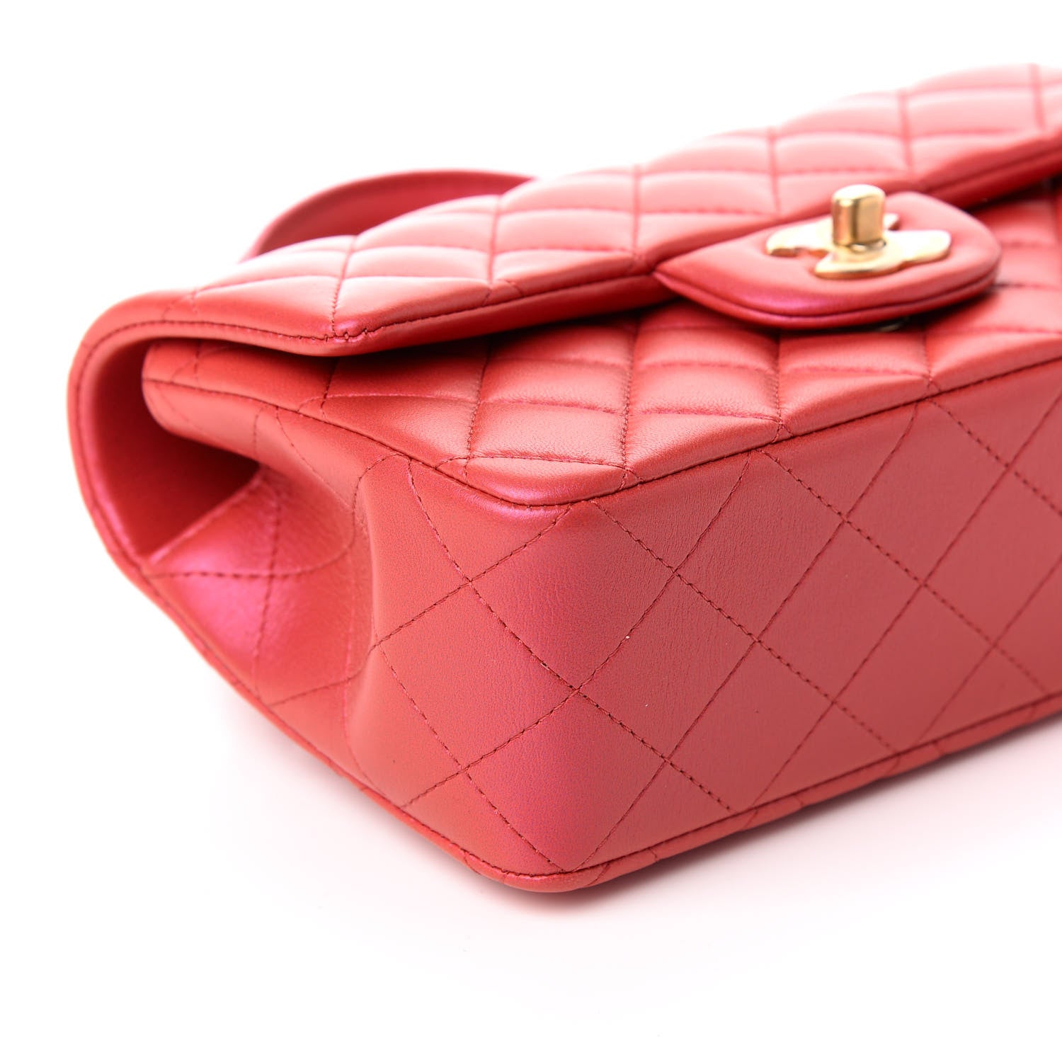 Chanel Iridescent Lambskin Quilted Mini Top Handle Rectangular Flap Red 9 of 10
