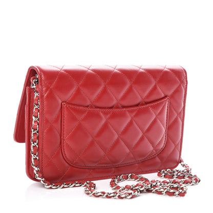 Chanel Lambskin Quilted Wallet On Chain WOC Red 3 of 10