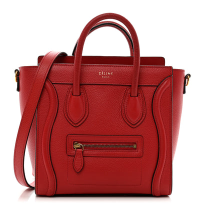 Celine Drummed Calfskin Nano Luggage Coquelicot 1 of 12