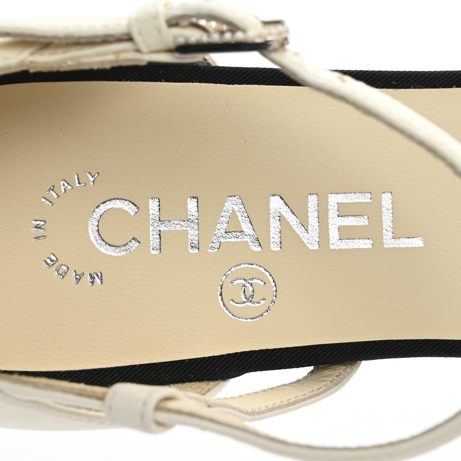 Chanel Lambskin Grosgrain Pearl Slingbacks 38.5 White Black 7 of 11