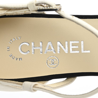 Chanel Lambskin Grosgrain Pearl Slingbacks 38.5 White Black 7 of 11