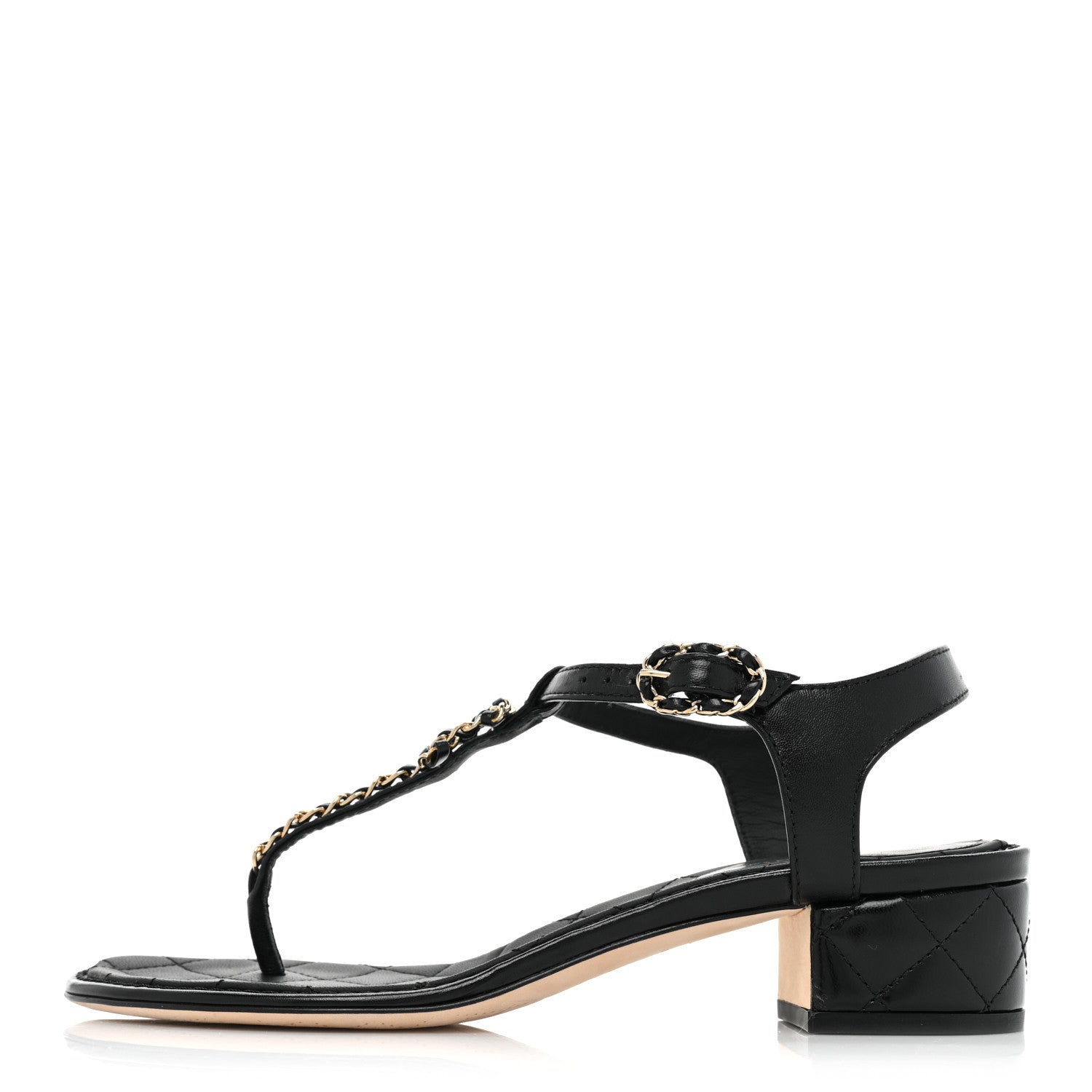 Chanel Goatskin Chain CC Logo Thong Sandals 39 Black 1 of 10