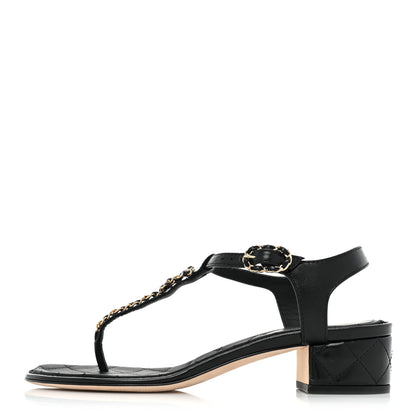Chanel Goatskin Chain CC Logo Thong Sandals 39 Black 1 of 10